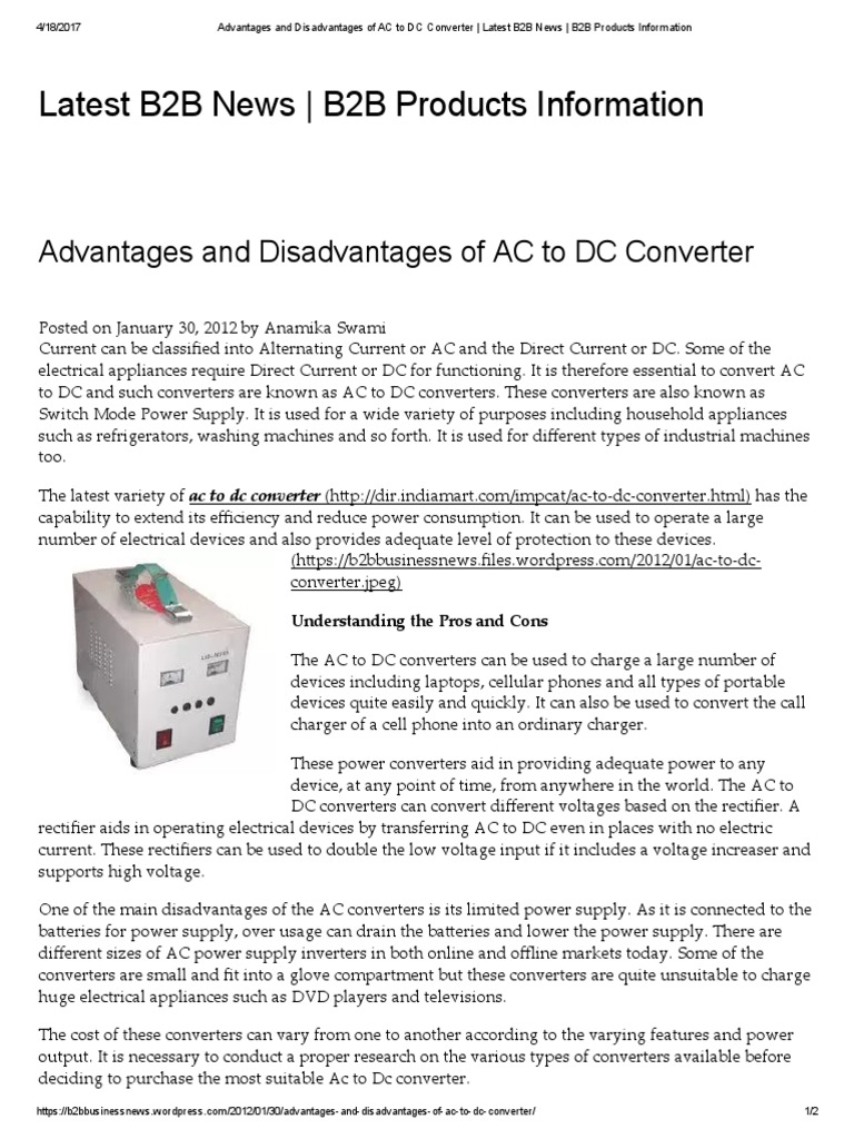 Advantages and Disadvantages of AC To DC Converter Latest B2B News