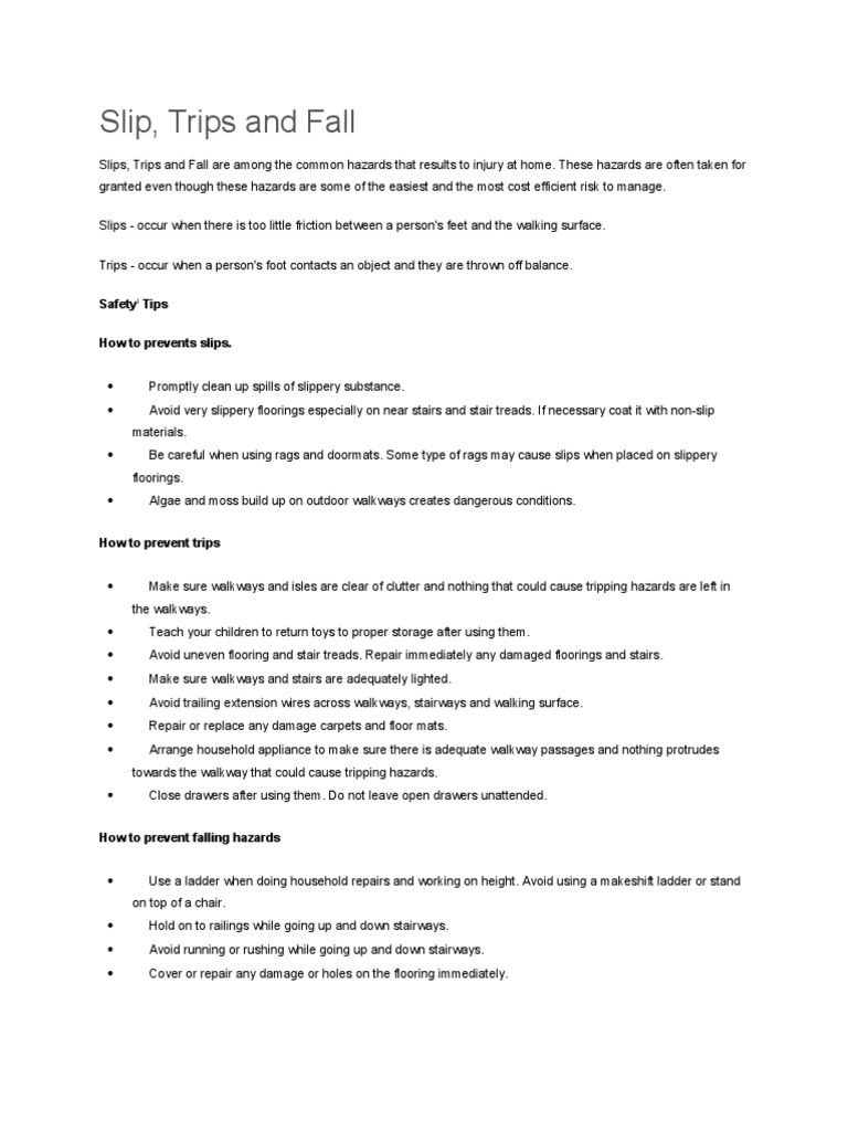 Slip, Trips and Fall Safety Tips How To Prevents Slips PDF