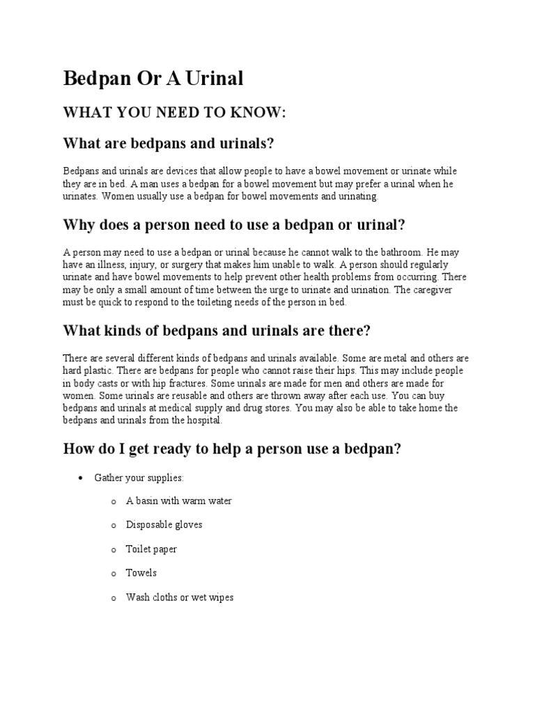 Bedpan or A Urinal What You Need To Know What Are Bedpans and Urinals? Download Free PDF