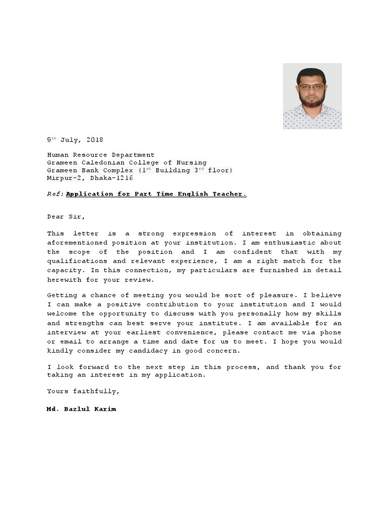 Application for Part-Time English Teacher | PDF | Bangladesh | Teachers