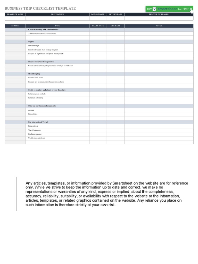 IC Business Trip Checklist Template 8899 PDF