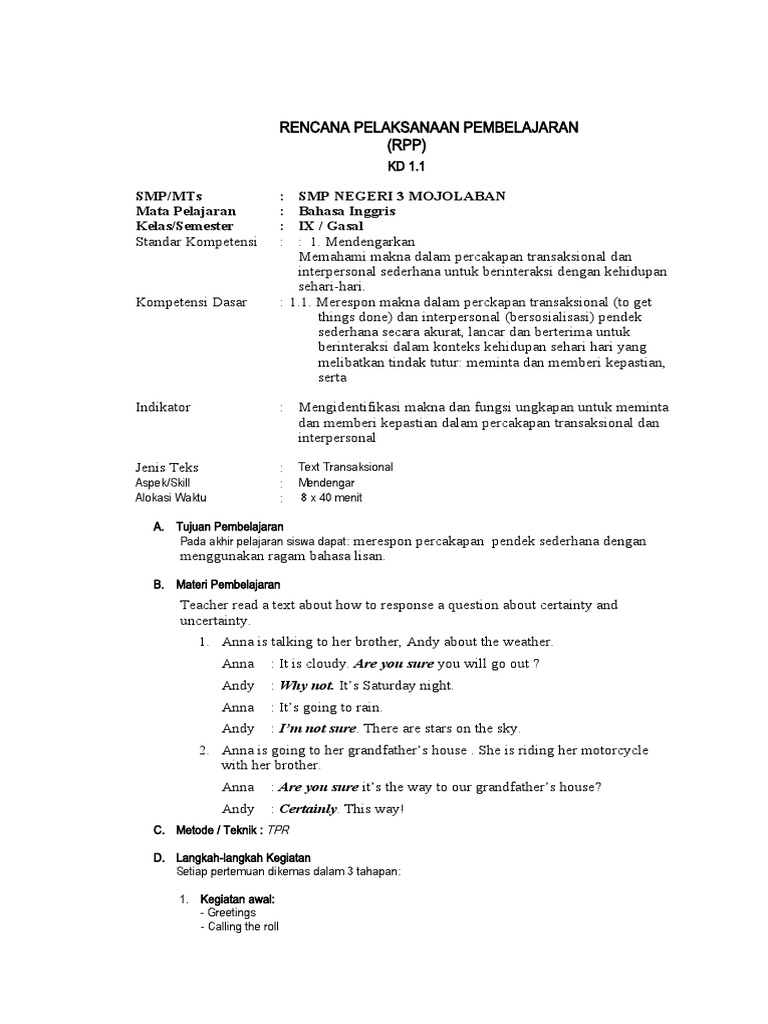 Rpp Bahasa Inggris Kelas 9 2007