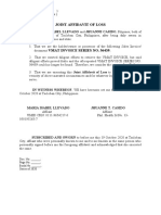 Joint Affidavit of Loss: Republic of The Philippines) City of Tacloban S.S)