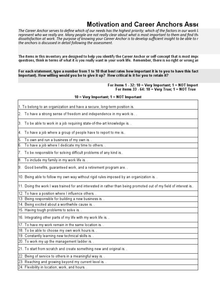 3 Career Anchor Calculations PDF Competence (Human Resources) Educational Assessment