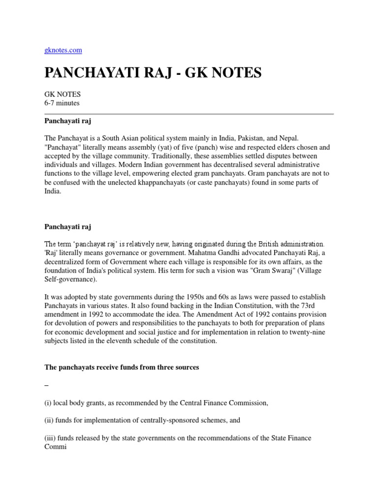 Panchayti Raj System | PDF | Government Of India | Politics Of India