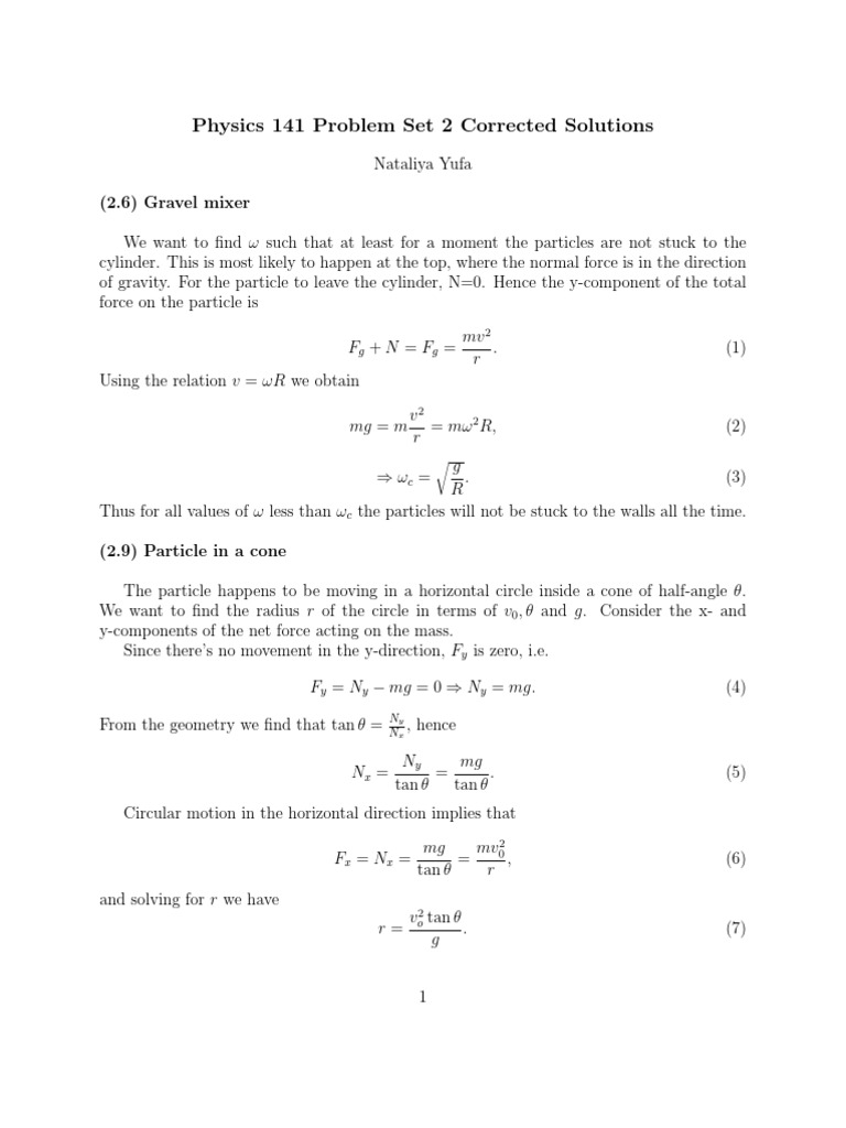 Physics 141 Problem Set Solutions | PDF | Torque | Angular Momentum
