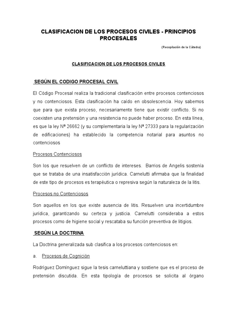 Clasificación de Procesos Civiles y Principios | PDF | Ley procesal ...
