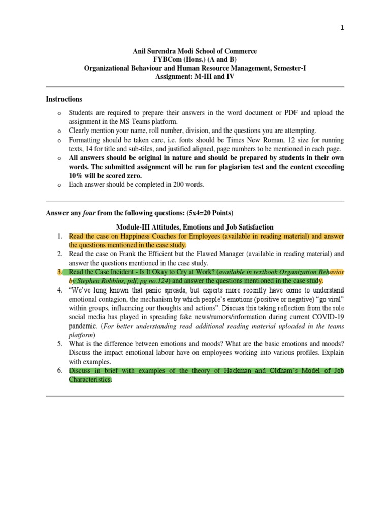 FYBCom HRM & OB Assignment Guide | PDF | Insight | Organizational Behavior