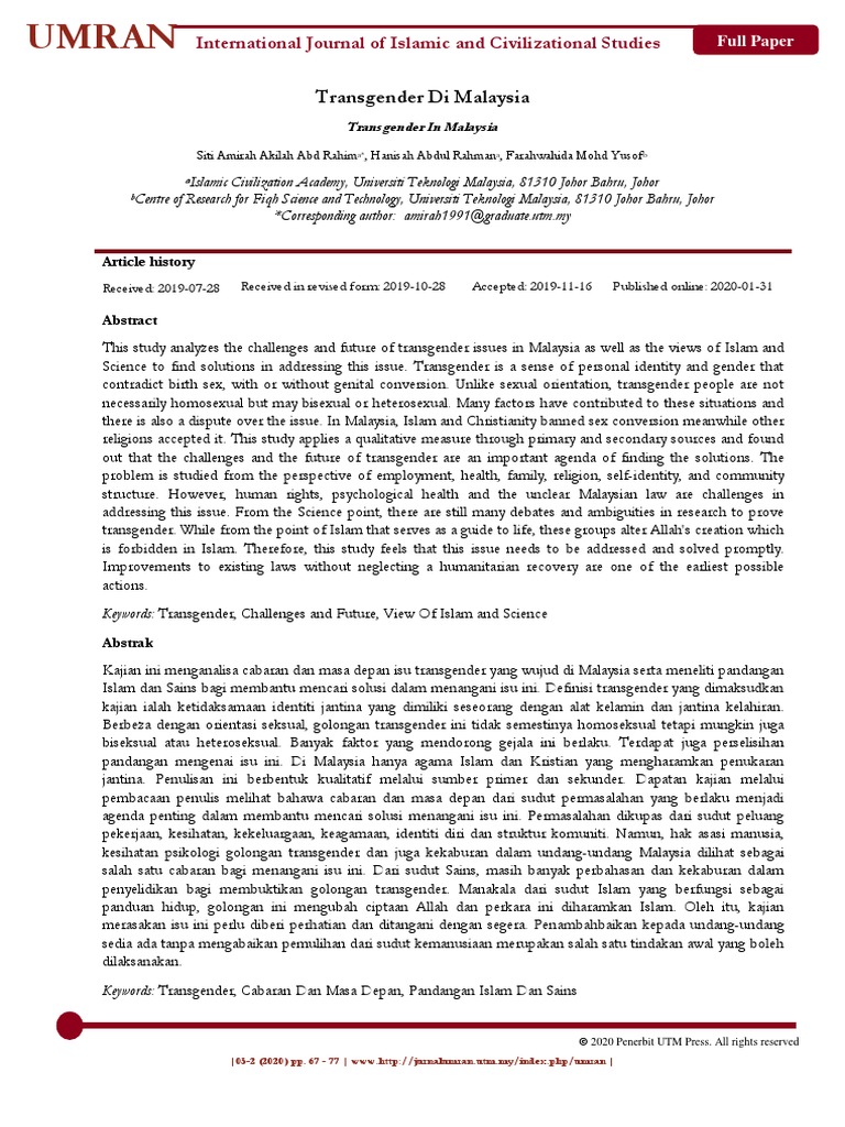 Transgender Di Malaysia Transgender in Malaysia PDF | PDF | Gender ...