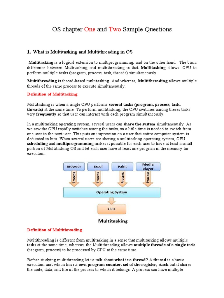 OS Chapter One and Two Sample Questions - 2 | PDF | Thread (Computing ...