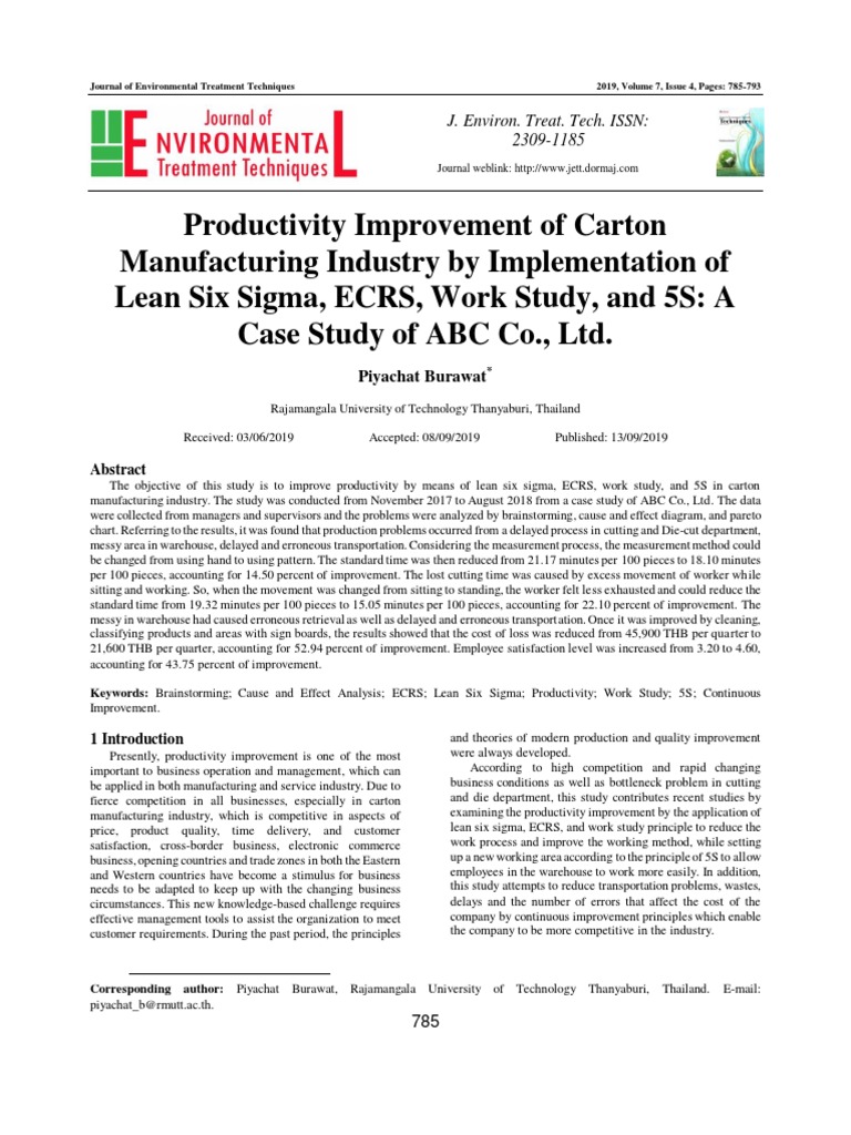 Productivity Improvement of Carton Manufacturing Industry by ...