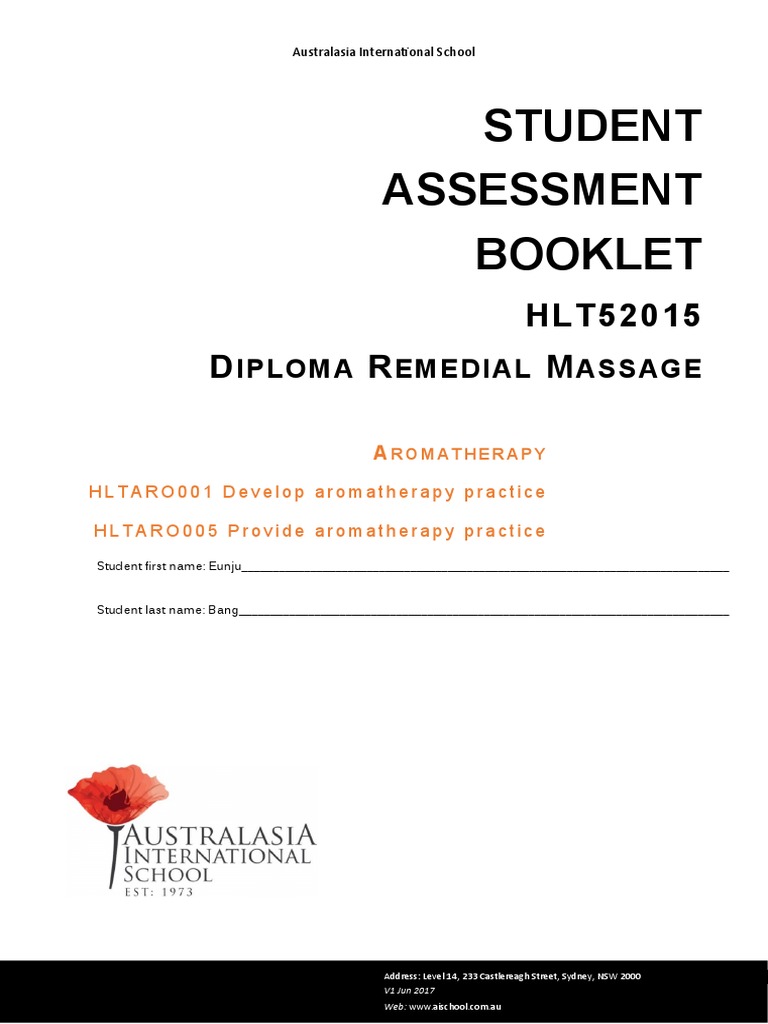HLTARO001 HLTAROO05 Student Assessment Booklet 1 1 | PDF | Aromatherapy ...