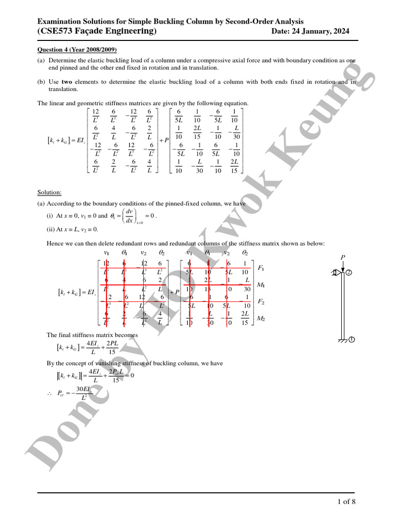 Buckling Analysis of Columns in CSE573 | PDF | Buckling | Matrix ...