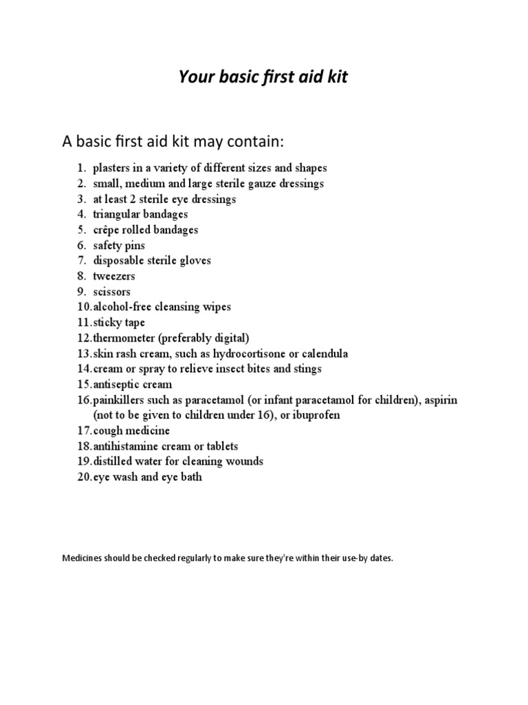 Essential Items for a First Aid Kit | PDF | Self-Improvement