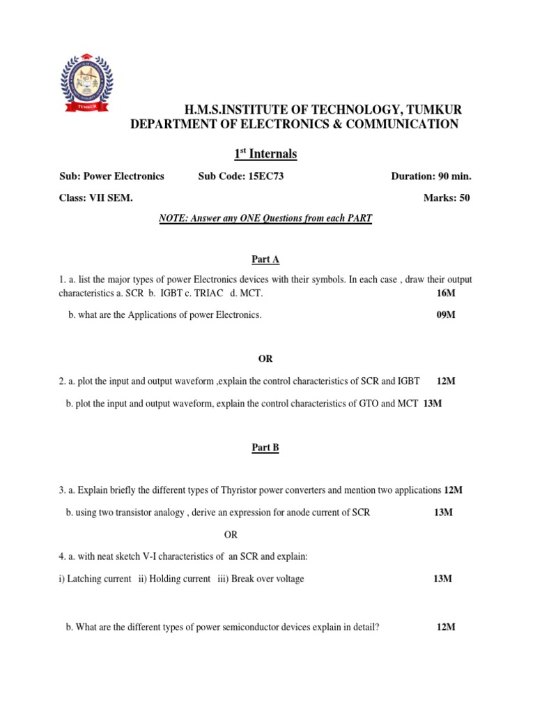 Power Electronics Internal Exam Questions | PDF