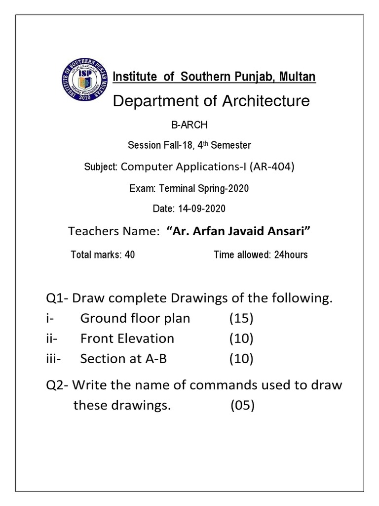 Department of Architecture: Institute of Southern Punjab, Multan | PDF ...
