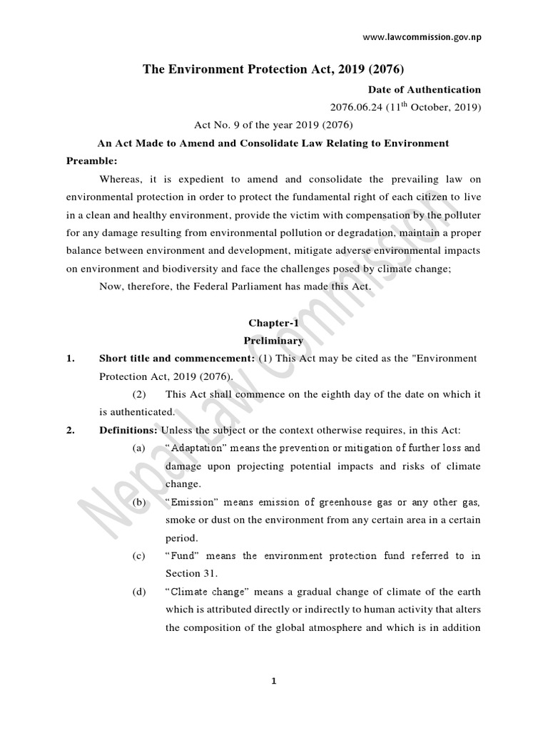 The Environment Protection Act 2019 2076 PDF Environmental Protection Environmental Impact