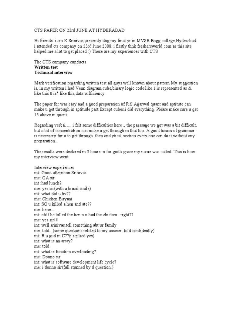 CTS General Interview | PDF | Career & Growth