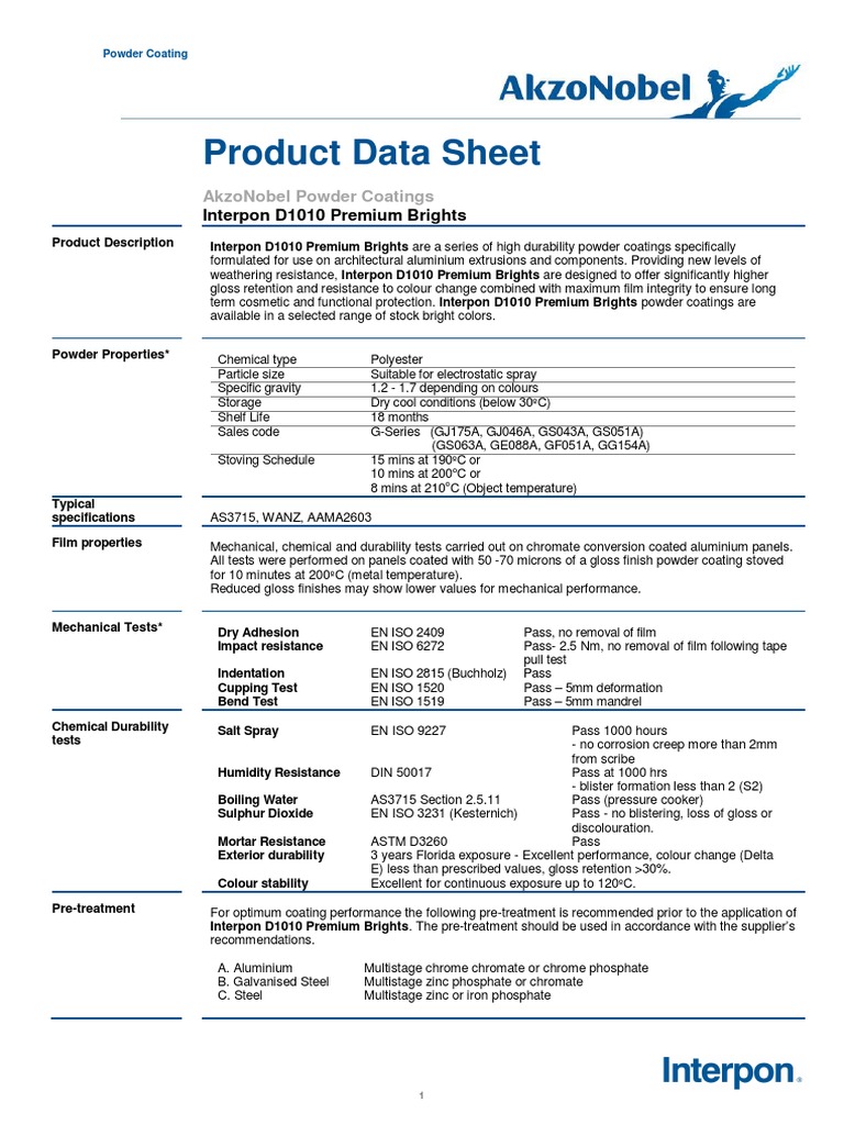 Product Data Sheet: Akzonobel Powder Coatings | PDF | Chemical ...