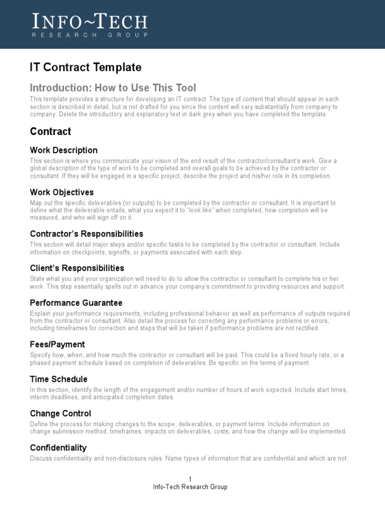 IT Contract Template: Introduction: How To Use This Tool | PDF