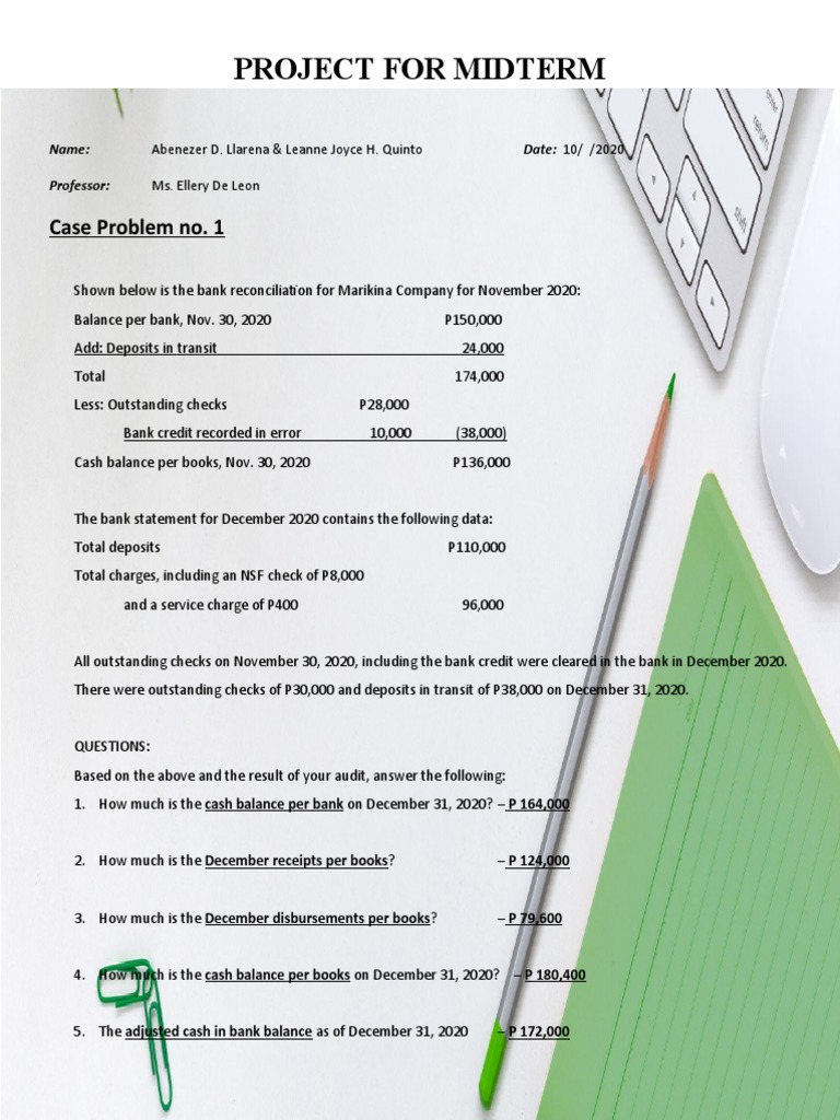 Project For Midterm: Case Problem No. 1 | PDF | Bookkeeping | Cheque