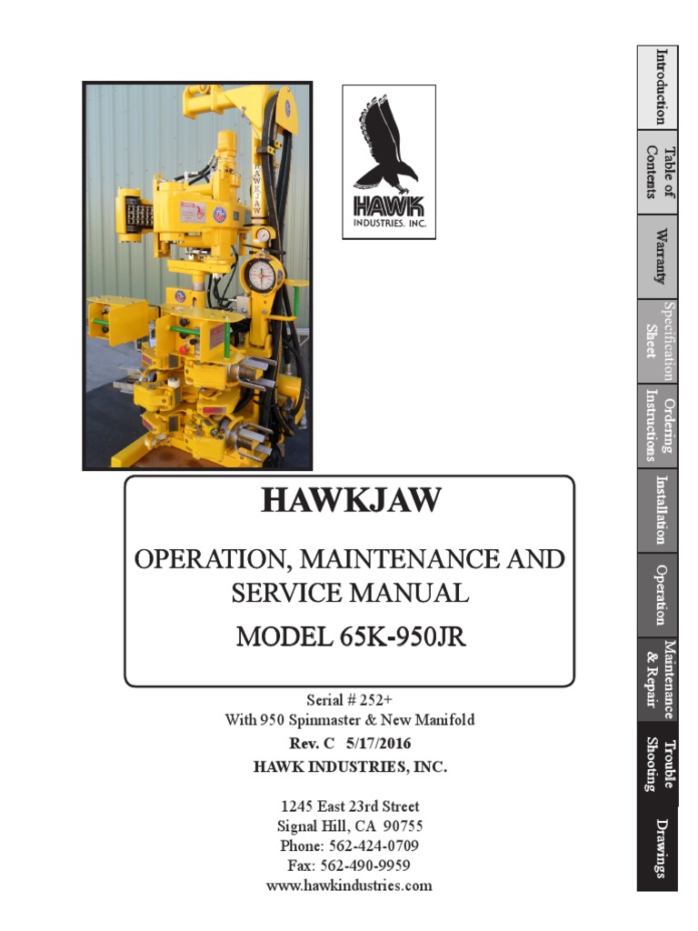 HawkJaw 65K-950JR Operation Manual | PDF | Nut (Hardware) | Pipe (Fluid ...