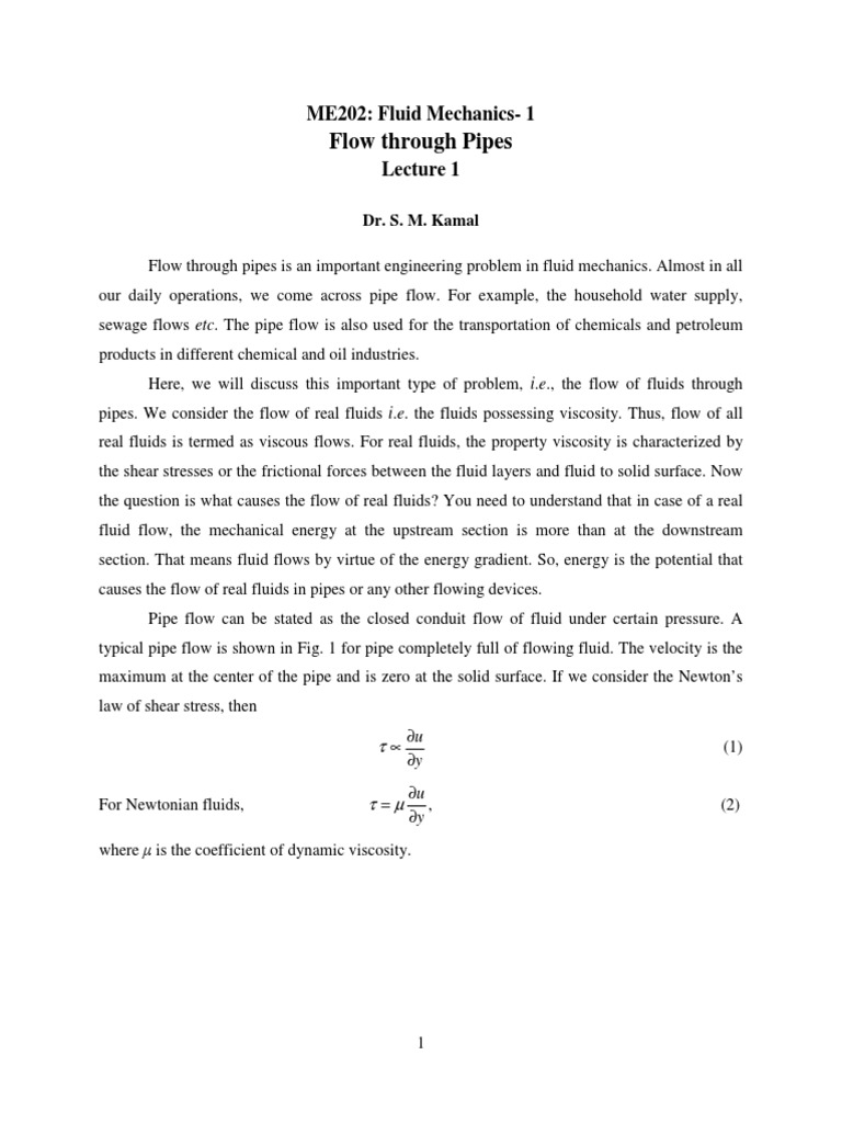 Fluid Flow Through Pipes Explained | PDF | Fluid Dynamics | Reynolds Number