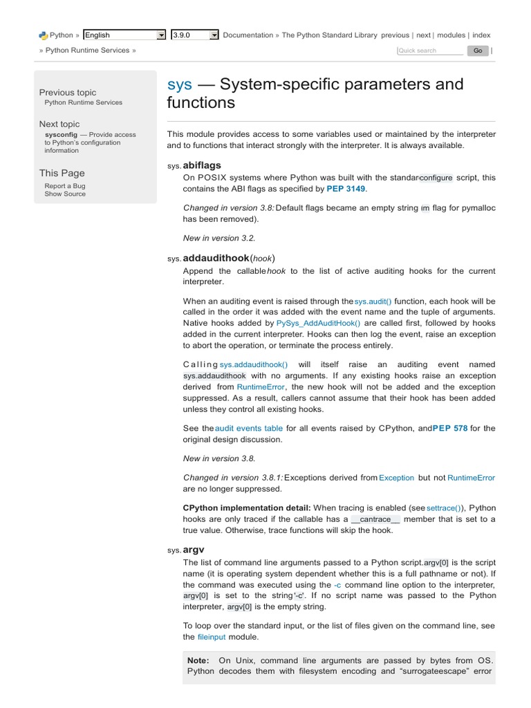 System-Specific Parameters and Functions: This Page | PDF | Python ...