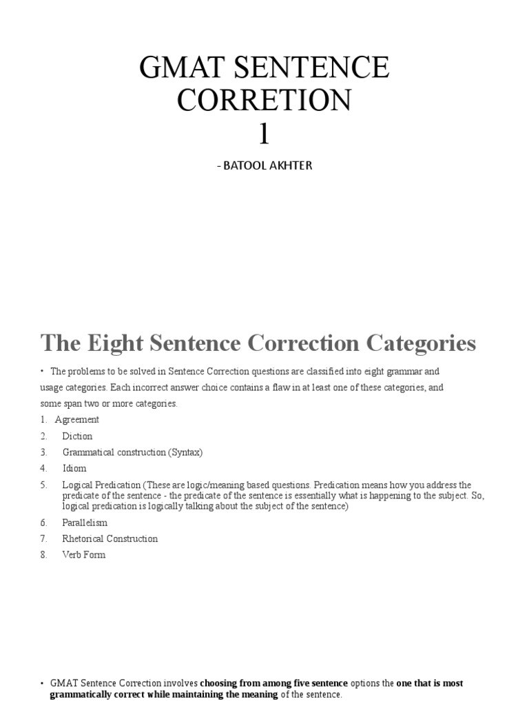 GMAT Sentence Correction 1 PDF Graduate Management Admission Test