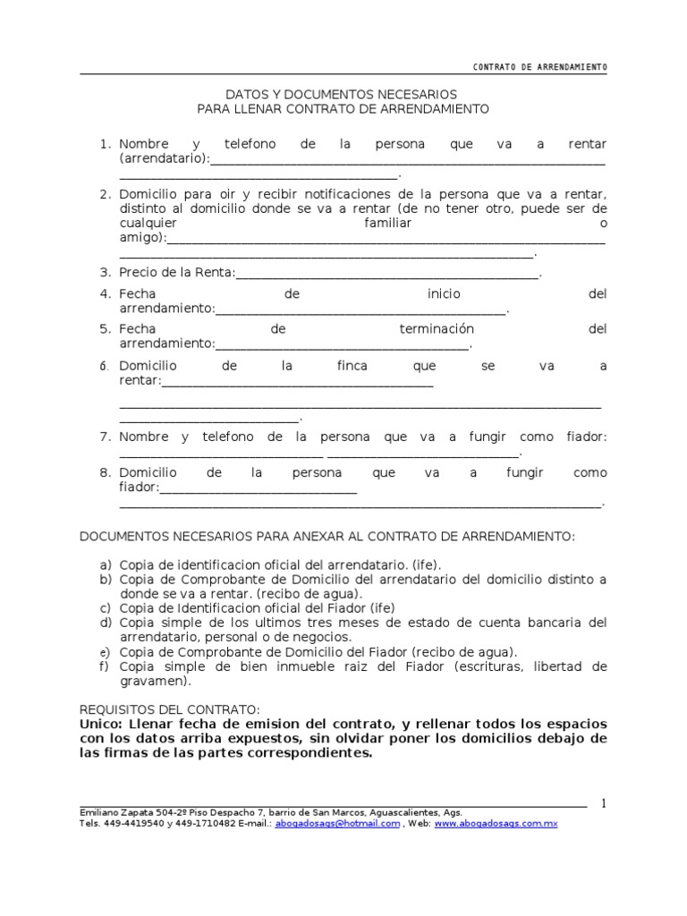 Contrato De Arrendamiento General Aguascalientes Alquiler Gobierno