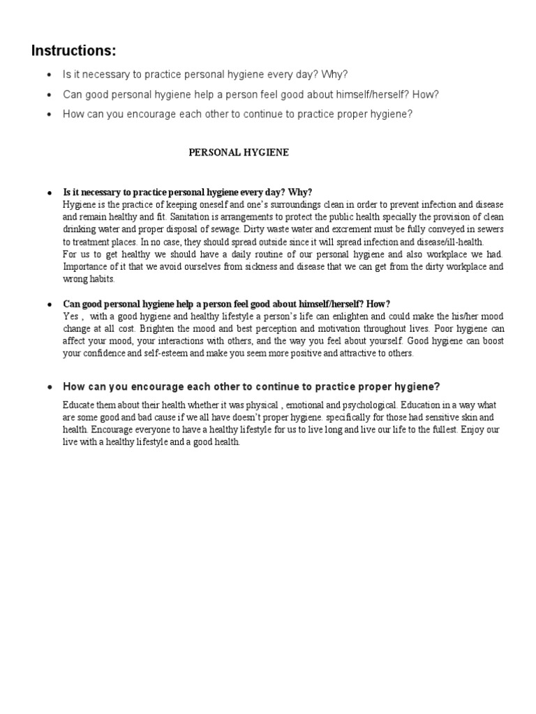 Instructions:: Personal Hygiene | PDF