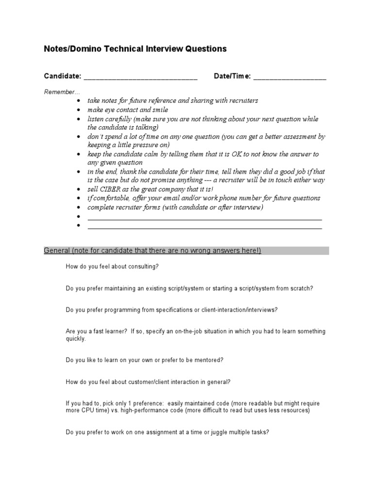 Domino Technical Interview Guide | PDF | Business | Computers