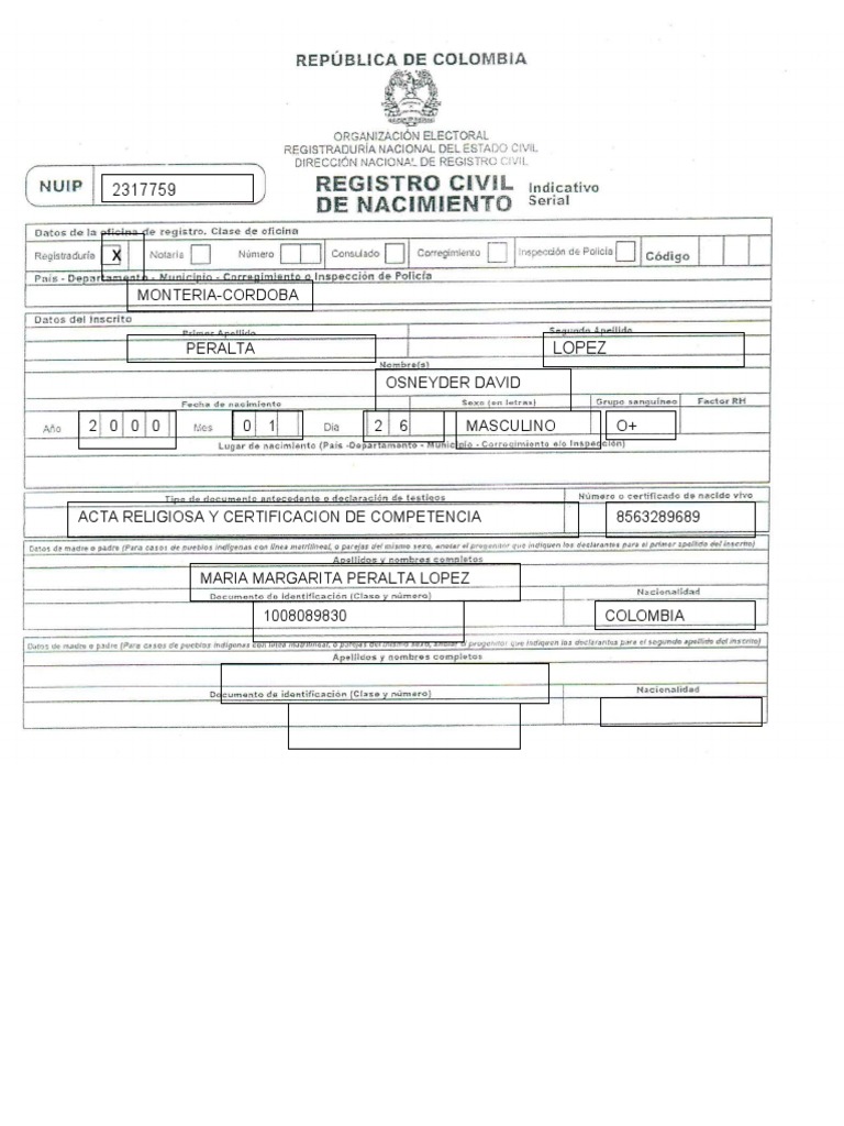 Registro Civil de Nacimiento PDF