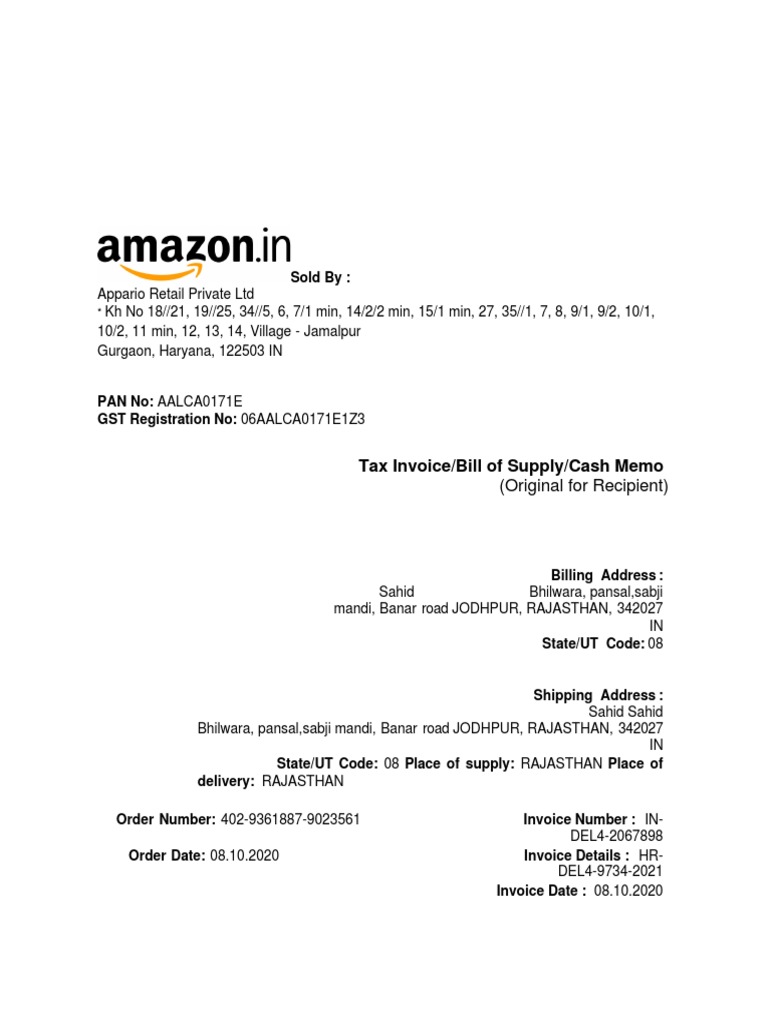 Amazon Invoice from Appario Retail Ltd | PDF | Invoice | Taxes
