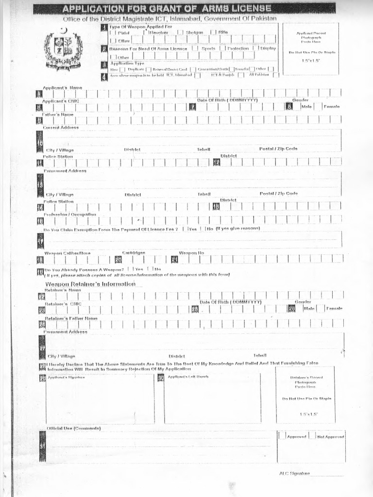 Application For Grant of Arm License PDF | PDF