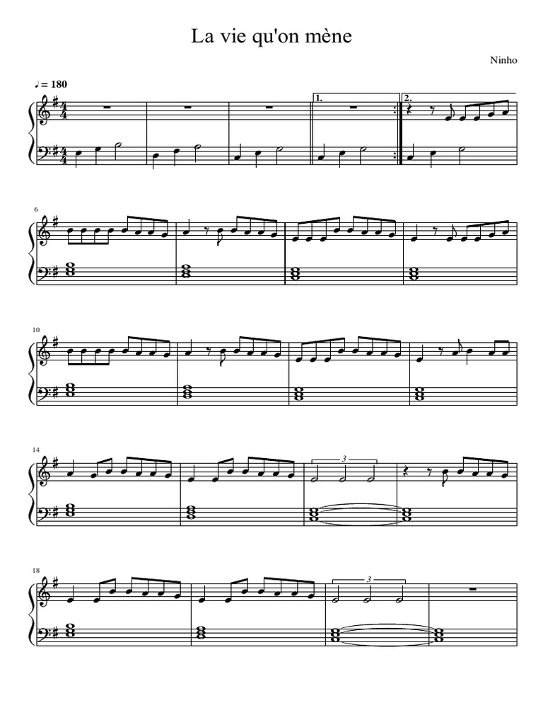Ninho La Vie Qu On Mene Piano La Vie Qu'on Mène | PDF