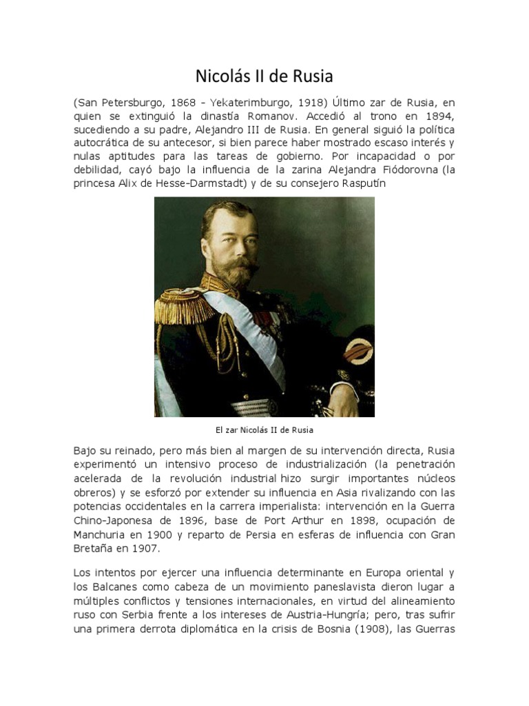Nicolás II: Último Zar de Rusia | PDF | Vladimir Lenin | Nicholas Ii De ...