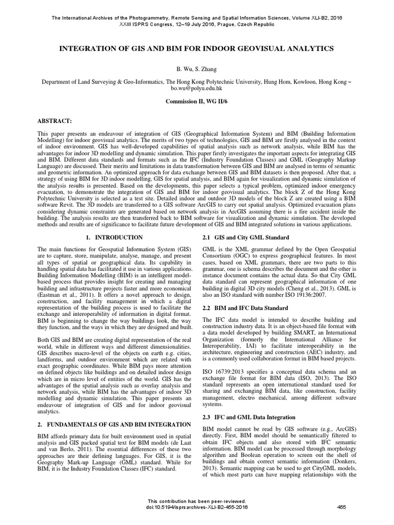 Integration of Gis and Bim For Indoor Geovisual Analytics: Commission ...