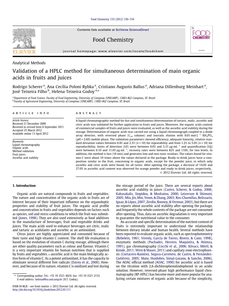 Validation of A HPLC Method For Simultaneous Determination of Main ...