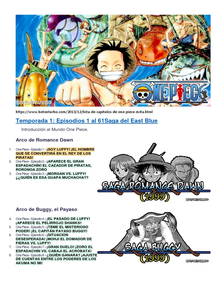 Lista De Capitulos One Piece ShÅnen Manga Serie Anime