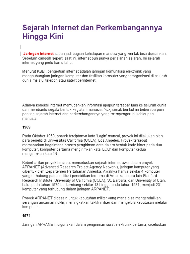 Sejarah Dan Perkembangan Internet | PDF | Ilmu Sosial …