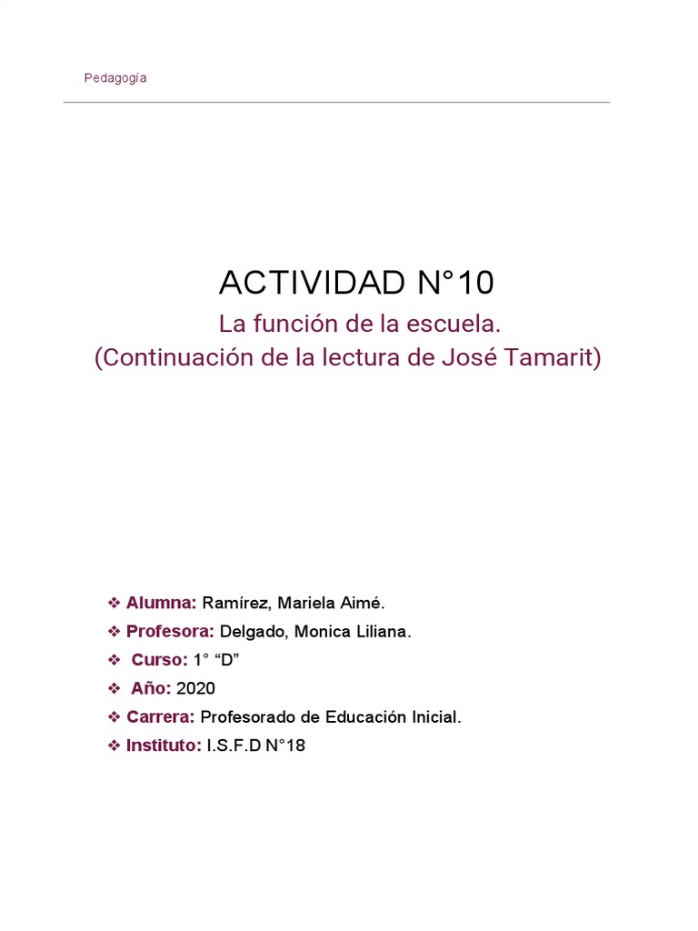 Función de la Escuela en la Sociedad | PDF | Conocimiento | Plan de ...