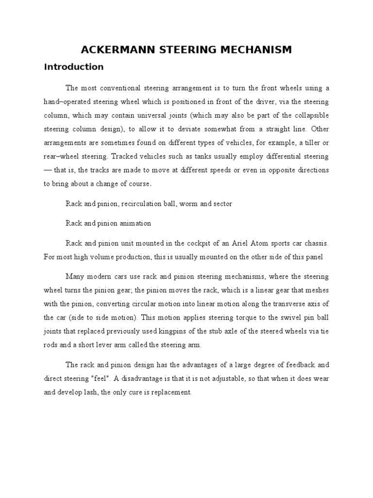 ACKERMANN STEERING MECHANISM Steering Transportation Engineering