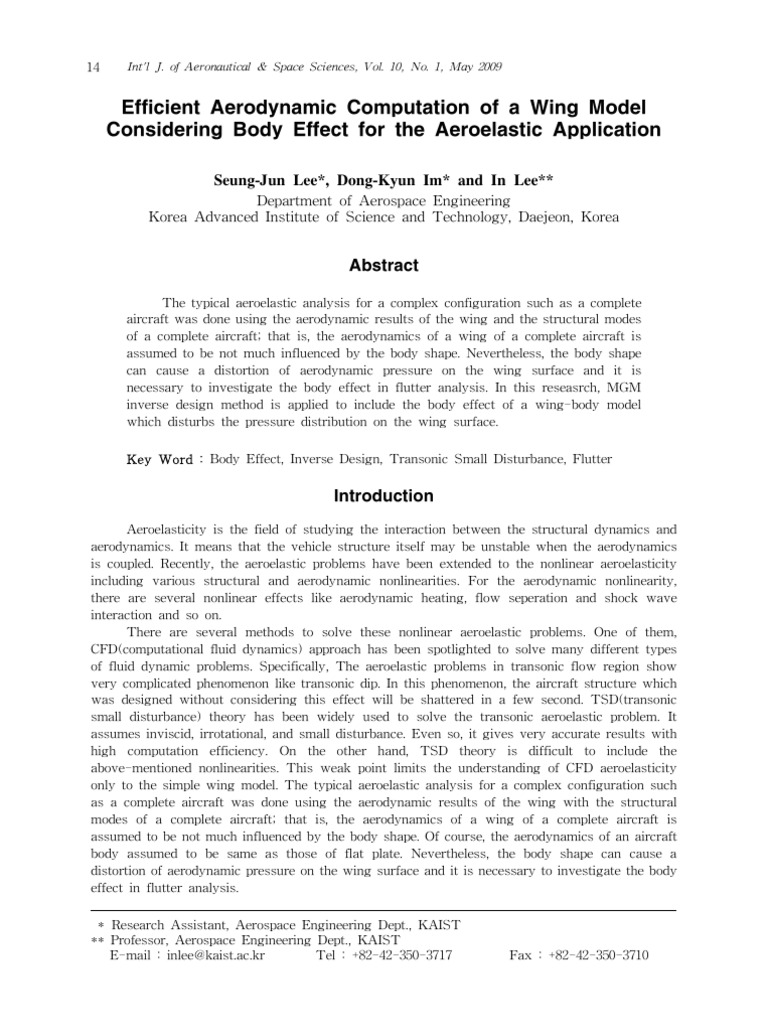 Efficient Aerodynamic Computation of A Wing Model Considering Body ...