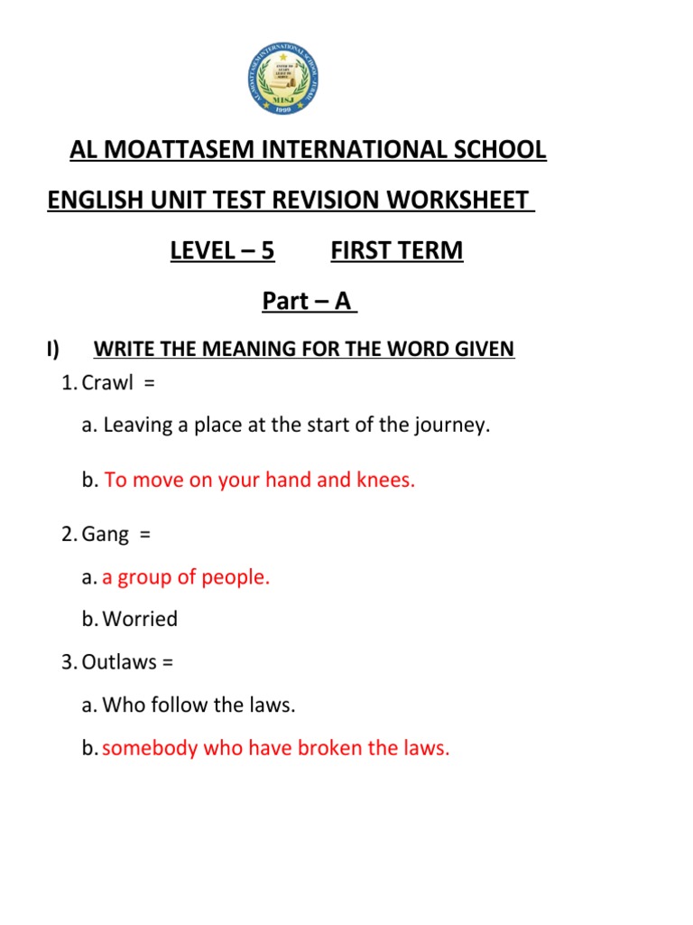 Lev 5 Unit Test Revision Answer Key | PDF