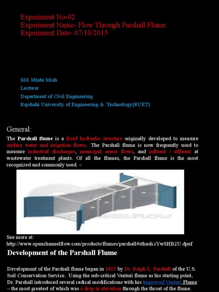Flow Through Parshall Flume (Student Copy) | PDF | Chemical Engineering ...