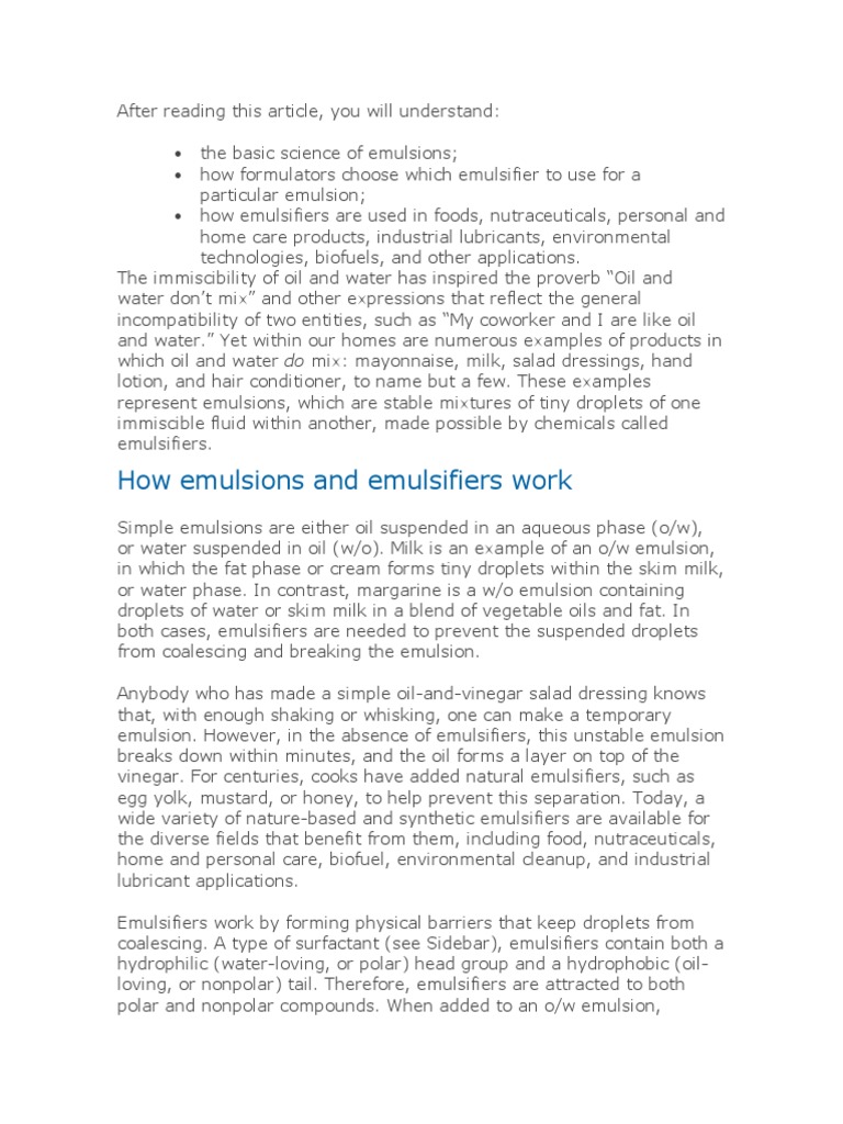 How Emulsions and Emulsifiers Work Download Free PDF Emulsion