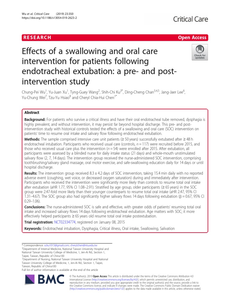 Effects of A Swallowing and Oral Care Intervention | PDF | Sepsis ...