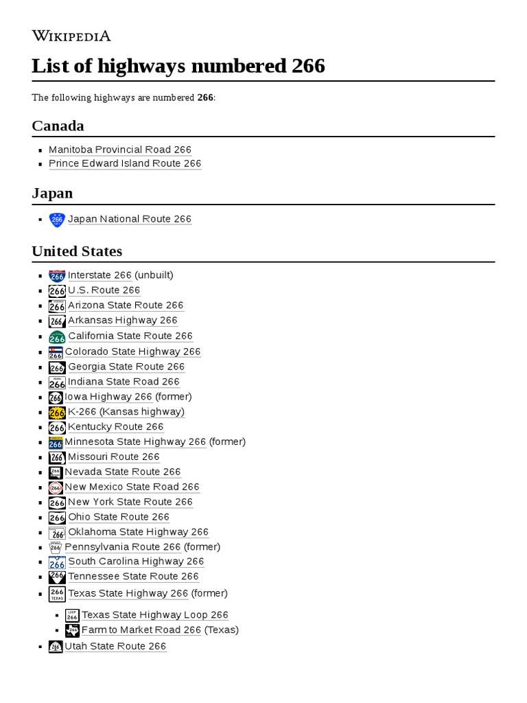 Highways Numbered 266 Overview | PDF