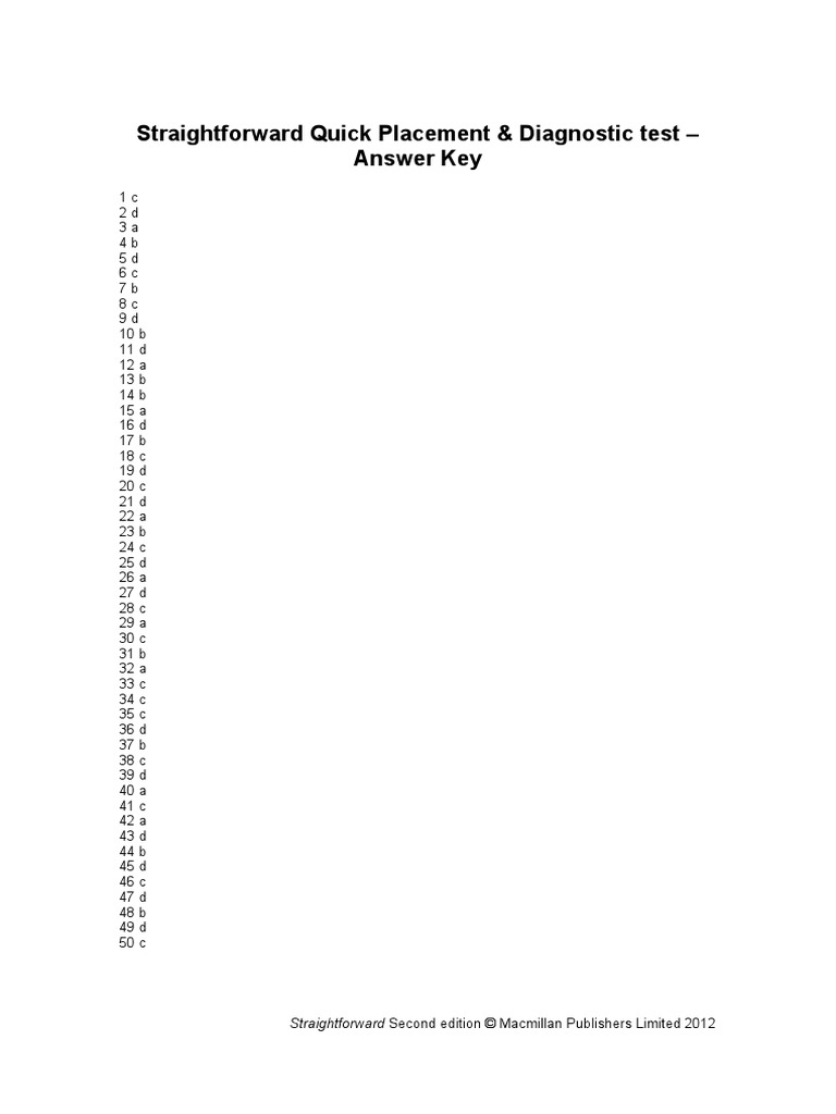 Quick Test Answer Key | PDF | Science & Mathematics
